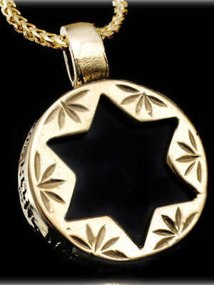 Gold Star of David Pendant with Hamsa Hand