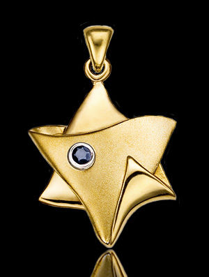 18K Gold Star of David Pendant with Sapphire