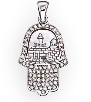 Pendentif Hamsa de Jérusalem en or blanc 18K et diamants