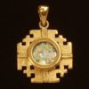 14K Gold Jerusalem Cross with ancient Roman Glass Pendant